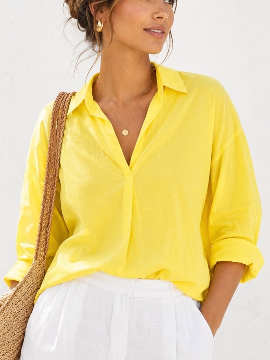 J. Jill Tops - NWT J.Jill Popover Tunic Lemon Yellow Long Sleeve V-Neck Plus 2X Cotton Modal